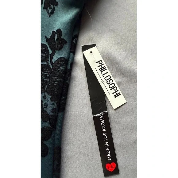 Philosophi L A Top Women Large Green Black Floral Velvet Burnout Off Shoulder - Picture 13 of 14